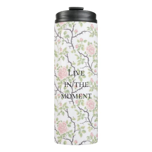 Pink Blush Rose Floral Thermosbeker (Voorkant)