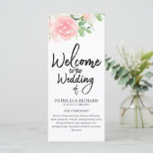 Pink Blush Rozen Floral Waterverf Wedding Programm (Staand voorkant)