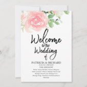 Pink Blush Rozen Floral Waterverf Wedding Programm Kaart (Voorkant)