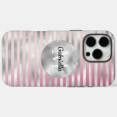 Pink Blush Silver Stripes Monogram Case-Mate iPhone Case (Achterkant (horizontaal))