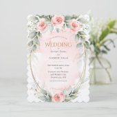 Pink Blush Waterverf Rozen Elegant Wedding Kaart (Staand voorkant)