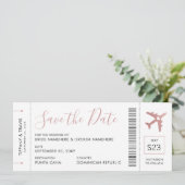 Pink Boarding Pass Plane Ticket Save Aankondiging (Staand voorkant)