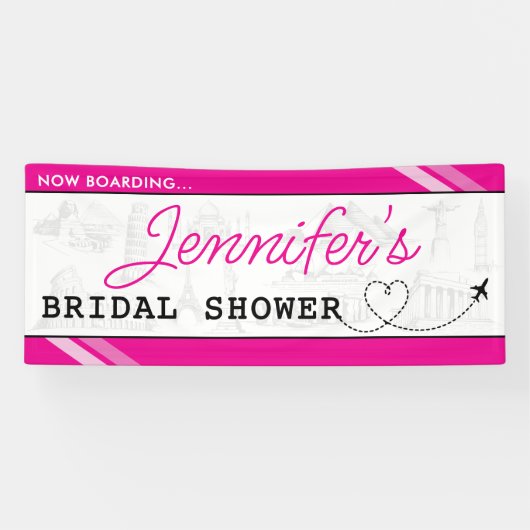 Pink Boarding Pass-Vrijgezellenfeest Spandoek (Horizontaal)