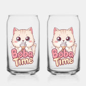 Pink Boba Tea and Cat Illustration Blikvorm Glas (Voorkant)