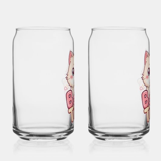 Pink Boba Tea and Cat Illustration Blikvorm Glas (Rechts)