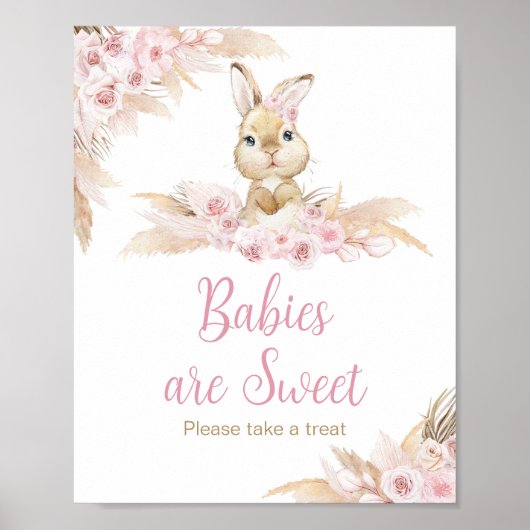 Pink Boho Bunny Baby shower Baby's zijn zoet Poster (Voorkant)