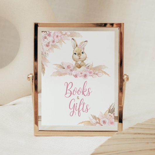 Pink Boho Bunny Baby shower boeken en geschenken Poster