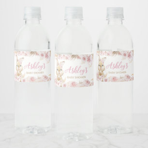 Pink Boho Bunny Baby shower Waterfles Etiket