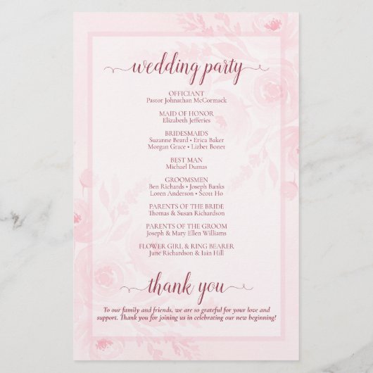 Pink Boho Chic Peonies Budget Wedding Program (Achterkant)