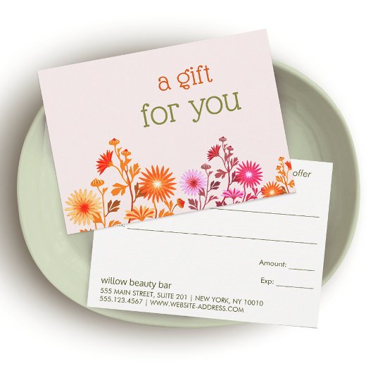 Pink Boho Country Floral Gift Certificate Dank je Bedankkaart