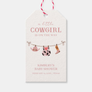 Pink Boho Cowgirl Clothesline Koeienhuid Baby show Cadeaulabel