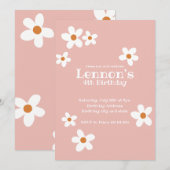 Pink Boho Daisy Girl Birthday Party Kaart (Voorkant / Achterkant)