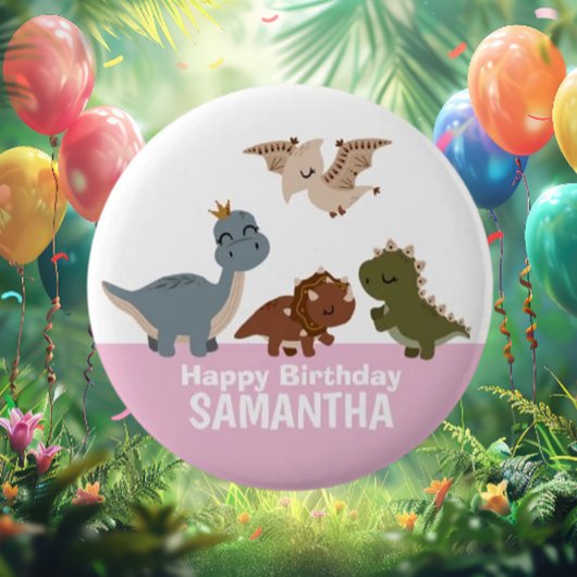 Pink Boho Dinosaur Ronde Button 5,7 Cm