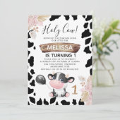 Pink Boho Floral Heilige Koe 1e verjaardag Kaart (Staand voorkant)