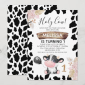 Pink Boho Floral Heilige Koe 1e verjaardag Kaart (Voorkant / Achterkant)