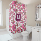 Pink Boho Floral Monogram Douchegordijn (In situ)