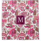 Pink Boho Floral Monogram Douchegordijn (Voorkant)