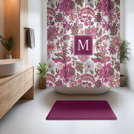 Pink Boho  Floral Monogram Douchegordijn