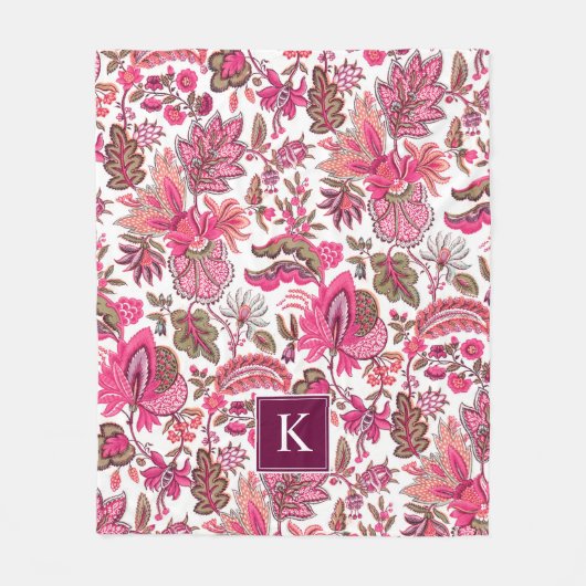 Pink Boho  Floral Monogram Fleece Deken (Voorkant)