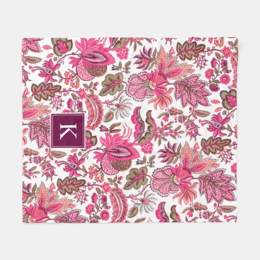 Pink Boho  Floral Monogram Fleece Deken (Voorkant (Horizontaal))