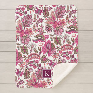 Pink Boho  Floral Monogram Sherpa Deken