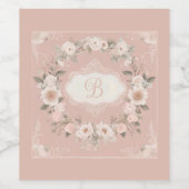 Pink Boho Floral Monogram Wijn Etiket (Enkel label)