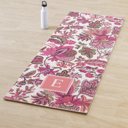 Pink Boho Floral Monogram Yogamat (In situ)