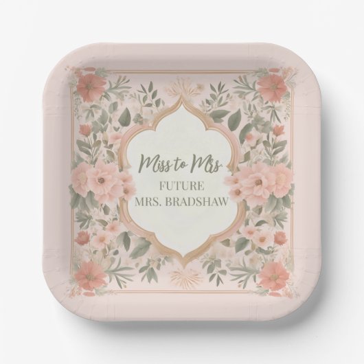 Pink Boho Floral Papieren Bordje (Voorkant)