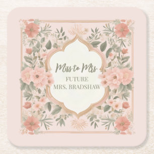 Pink Boho Floral Vierkante Kartonnen Onderzetter