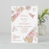 Pink Boho Floral Wedding Folie Uitnodiging (Staand Voorkant)