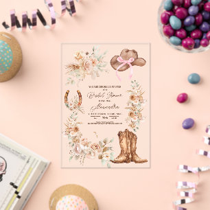 Pink Boho Floral Western Vrijgezellenfeest Acryl Uitnodigingen