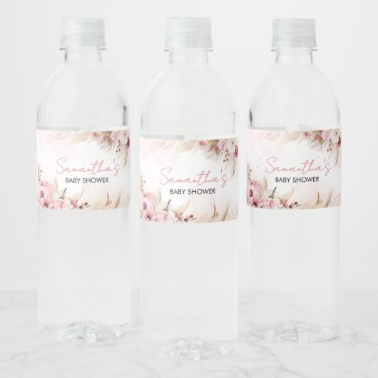 Pink Boho Herfst Pumpkin Baby shower Waterfles Etiket (Flessen)