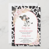 Pink Boho Highland Koe Baby shower Kaart (Voorkant)