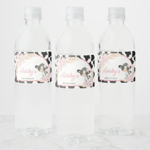 Pink Boho Highland Koe Baby shower Waterfles Etiket