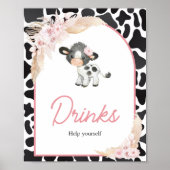 Pink Boho Highland Koe Drinken Poster (Voorkant)