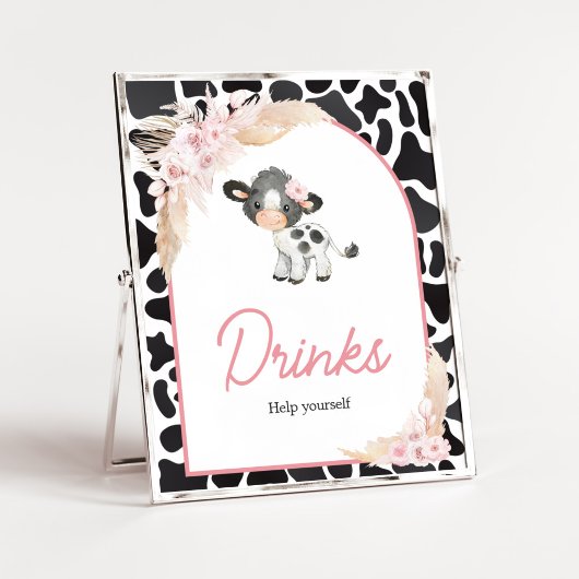 Pink Boho Highland Koe Drinken Poster