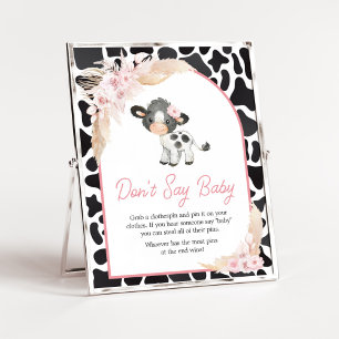 Pink Boho Highland Koe zeg geen Baby Poster
