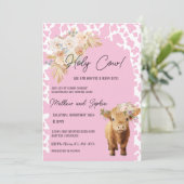 Pink Boho Holy Cow Girl Baby shower Invitation (Debout devant)
