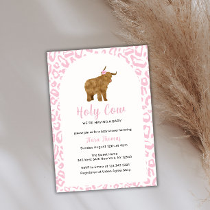 Pink Boho Holy Koe Highland Koe Girl Baby shower Kaart