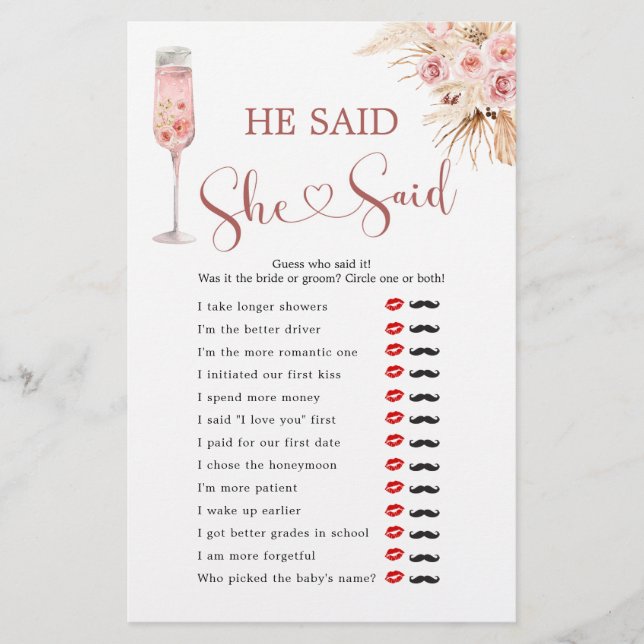 Pink Boho Petals en Prosecco Hij zei dat ze zei (Voorkant)