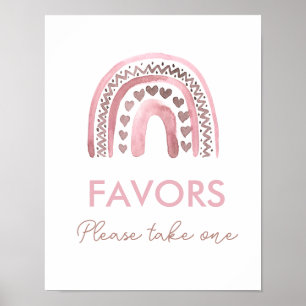 Pink Boho Rainbow Girl Birthday Favors Sign Poster