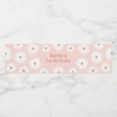 Pink Boho Retro Daisy Birthday Party Waterfles Etiket (Enkel label)