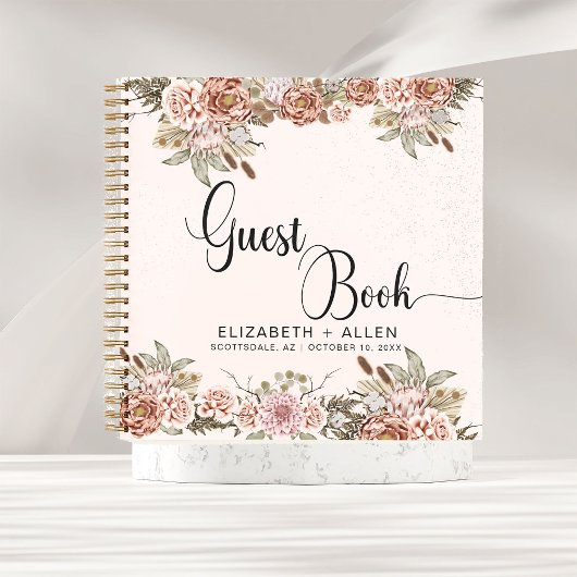 Pink Boho Specialized Floral Wedding Guest Book Notitieboek