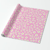 Pink Boho Spring Daisies Pattern Cadeaupapier (Uitgerold)
