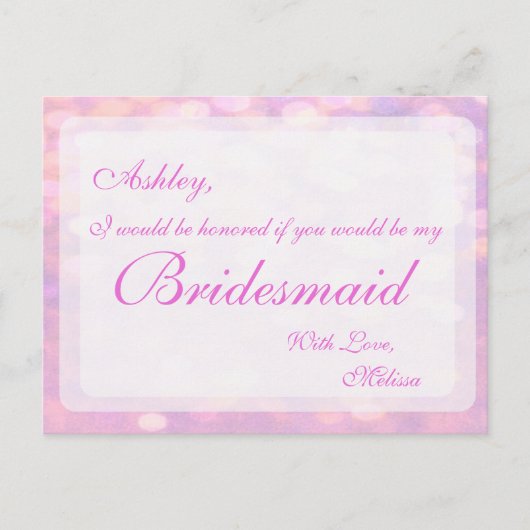 Pink Bokeh | bruidsmeisje Briefkaart (Voorkant)