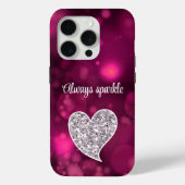 Pink Bokeh Silver Glitter Heart Case-Mate iPhone Case (Achterkant)