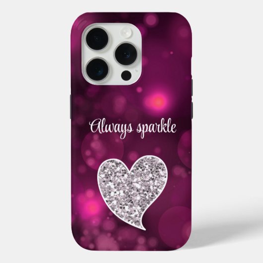 Pink Bokeh Silver Glitter Heart Case-Mate iPhone Case (Achterkant)