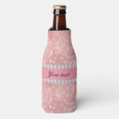 Pink Bokeh Sparkles en Diamonds gepersonaliseerd Flesjeskoeler (Fles Voorkant)