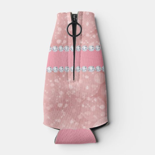 Pink Bokeh Sparkles en Diamonds gepersonaliseerd Flesjeskoeler (Achterkant)