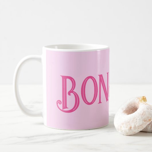 Pink Bonjour Pastel Pink Coffee Mug (Avec donut)